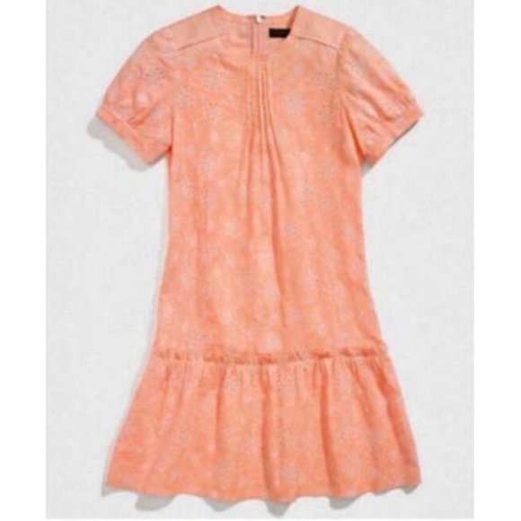 Coach Embroidered Floral Dress in Peach Size 4 - Picture 3 of 8